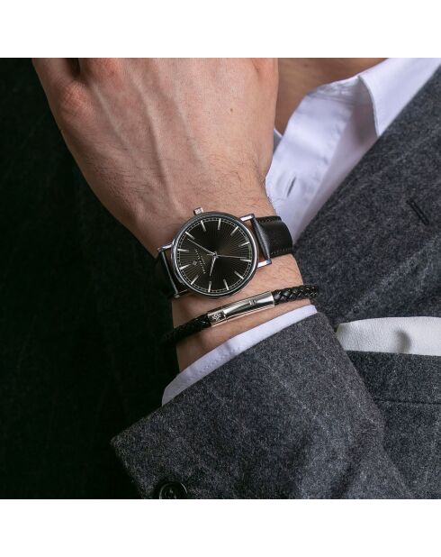 Montre Mixte en Cuir Vernier noire