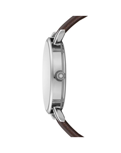 Bruin Vernier horloge van gemengd leer