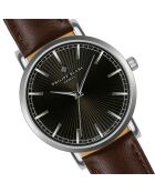 Bruin Vernier horloge van gemengd leer