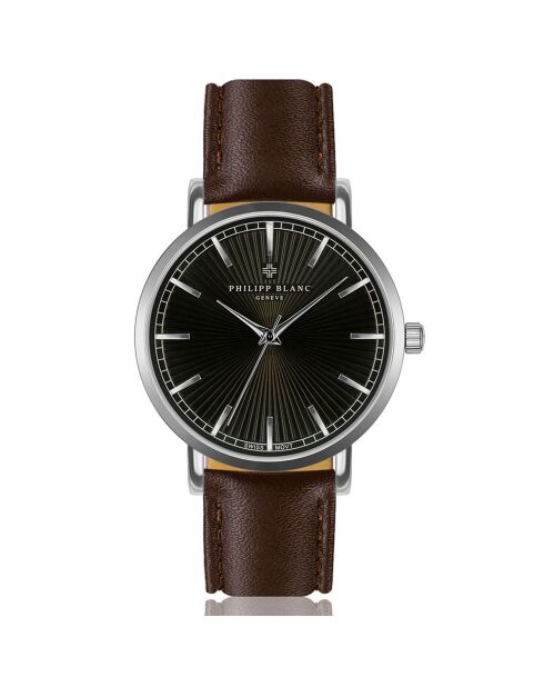 Bruin Vernier horloge van gemengd leer