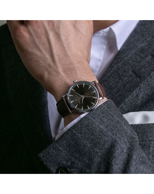 Bruin Vernier horloge van gemengd leer