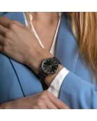 Bruin Vernier horloge van gemengd leer