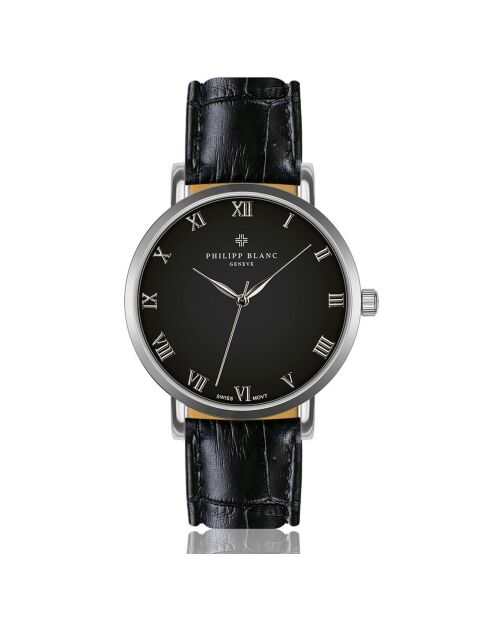 Bern horloge van gemengd leer in zwart en zilver