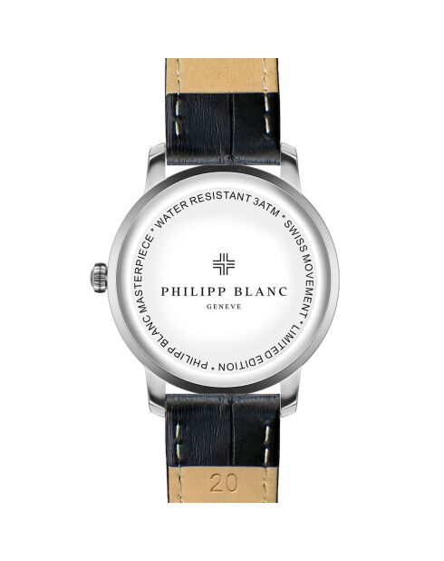 Geneva zwart horloge van gemengd leer