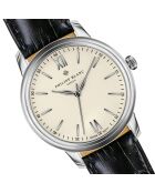 Geneva zwart horloge van gemengd leer