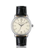 Geneva zwart horloge van gemengd leer