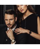 Geneva zwart horloge van gemengd leer