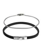 2 Bracelets Homme Gift en Cuir & Acier argenté/noir