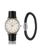 Set Montre + Bracelet en Cuir Basel noir