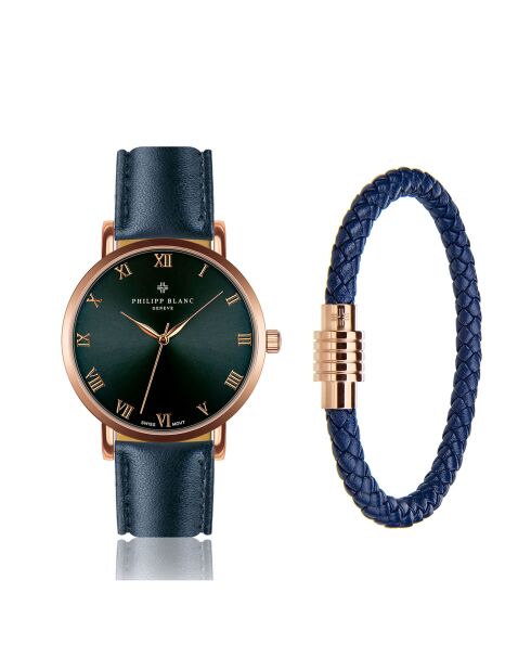 Set orologio + cinturino in pelle blu Bern