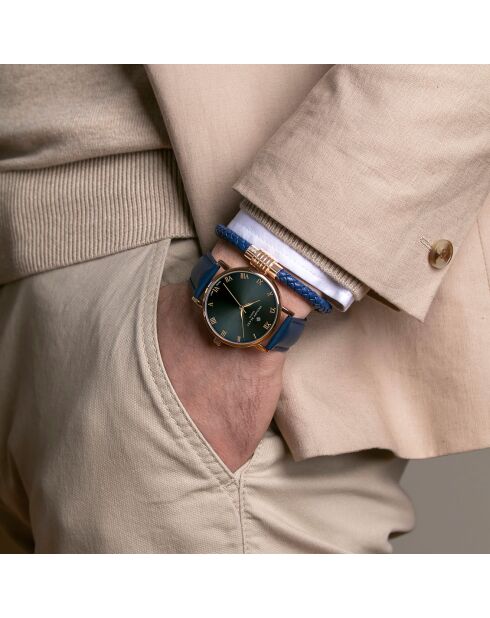 Set orologio + cinturino in pelle blu Bern