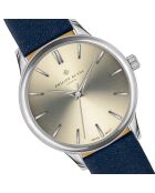 Set Montre + Bracelet en Cuir Lugano bleu