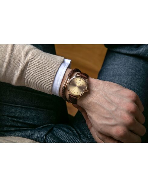 Set Montre + Bracelet en Cuir Lugano marron