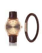 Set Montre + Bracelet en Cuir Lugano marron