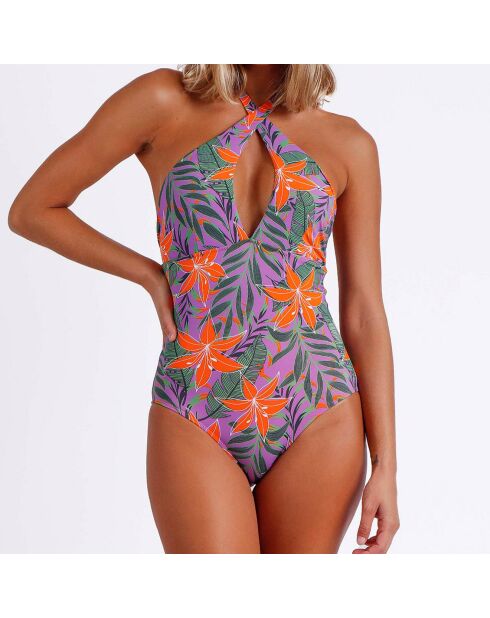 Einteiliger Badeanzug in Malvenfarbener Dschungel