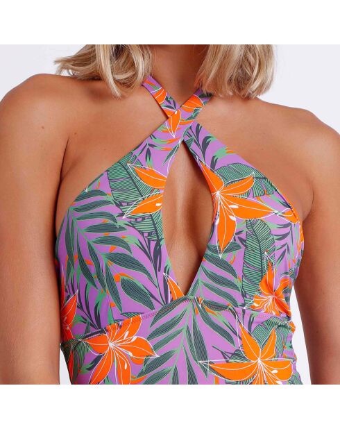 Einteiliger Badeanzug in Malvenfarbener Dschungel