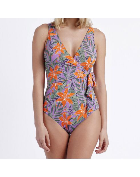 Maillot de bain 1 Pièce croisé Jungle mauve