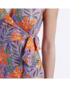 Maillot de bain 1 Pièce croisé Jungle mauve