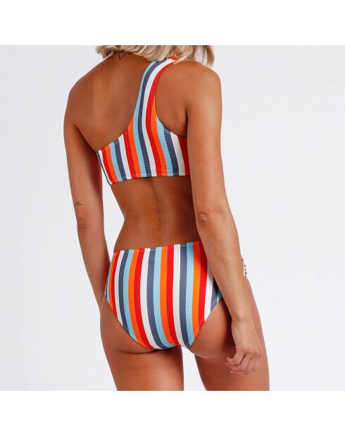 Asymmetrischer 2-teiliger Badeanzug mit mehrfarbigen Sonnenstreifen