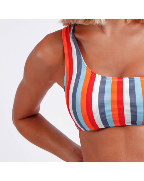 Asymmetrischer 2-teiliger Badeanzug mit mehrfarbigen Sonnenstreifen