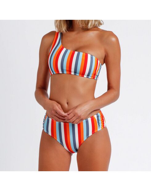 Asymmetrischer 2-teiliger Badeanzug mit mehrfarbigen Sonnenstreifen