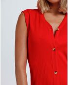 Robe de Plage longue côtelée rouge