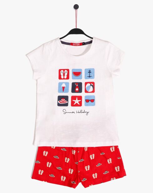 Pyjama Vacances d'été blanc/rouge