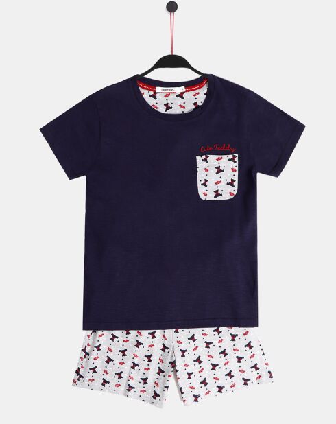 Simpatico pigiama in peluche blu navy/bianco