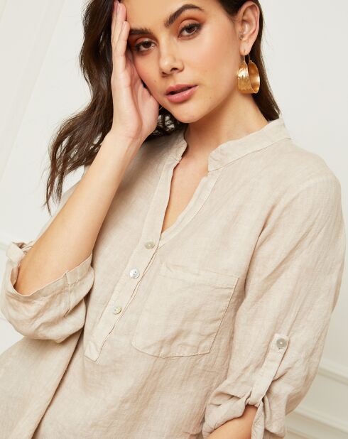 Bjorg beigefarbene Bluse aus 100% Leinen