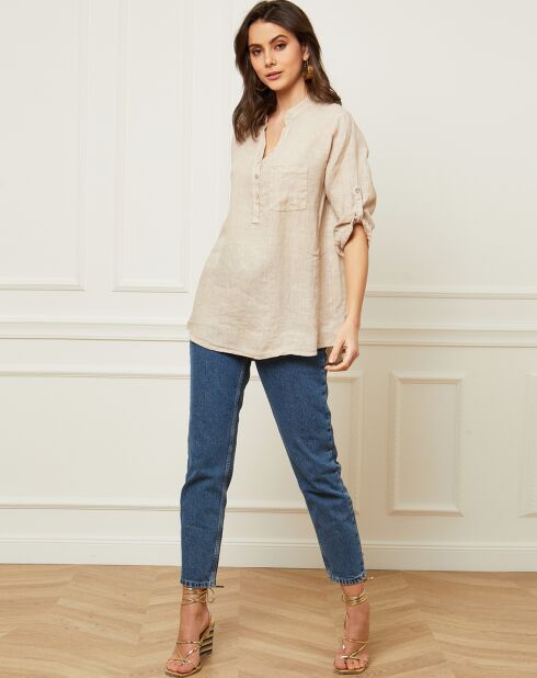 Bjorg beigefarbene Bluse aus 100% Leinen
