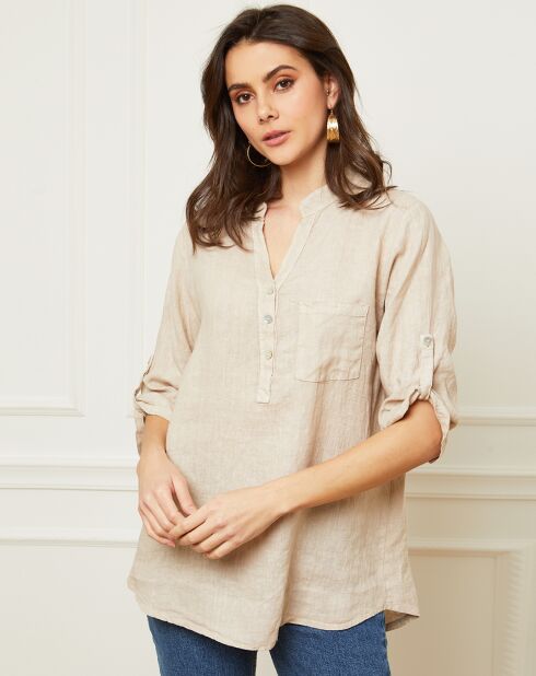 Bjorg beigefarbene Bluse aus 100% Leinen