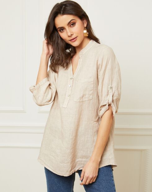 Bjorg beigefarbene Bluse aus 100% Leinen