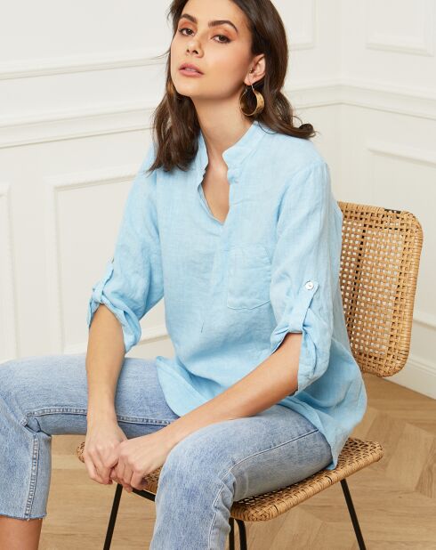 Blusa Bjorg azul celeste 100% lino