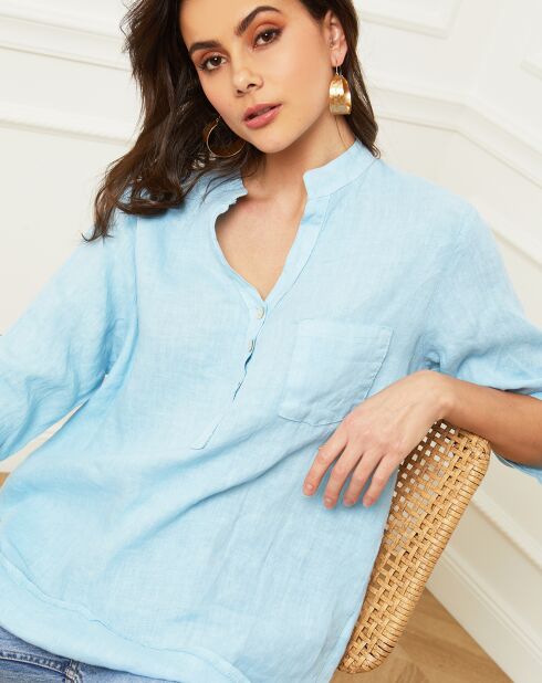 Blusa Bjorg azul celeste 100% lino