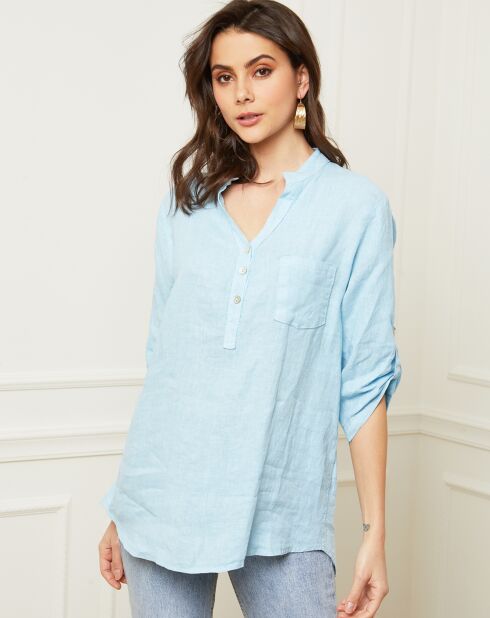 Blusa Bjorg azul celeste 100% lino