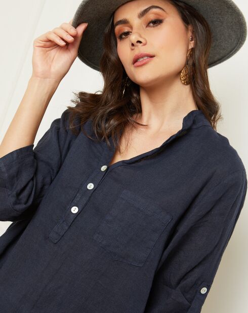 Blusa azul marino Bjorg 100% lino