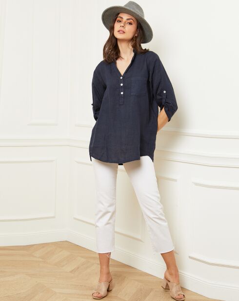 Blusa azul marino Bjorg 100% lino