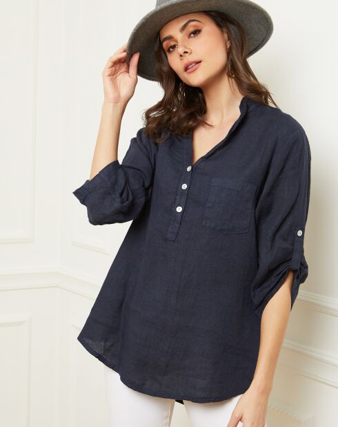 Blouse 100% Lin Bjorg marine