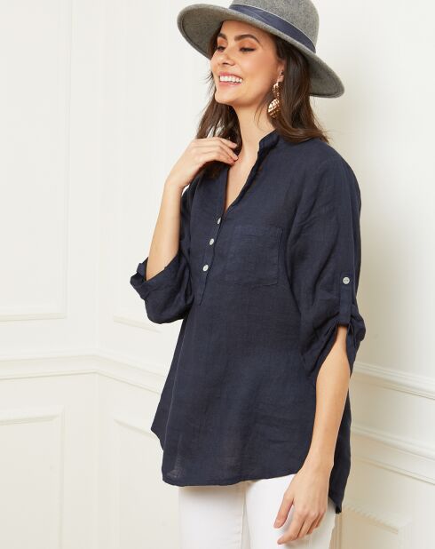 Blusa azul marino Bjorg 100% lino