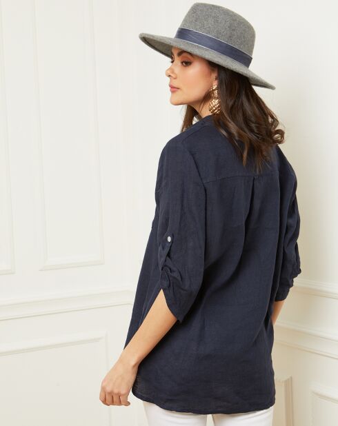 Blusa azul marino Bjorg 100% lino
