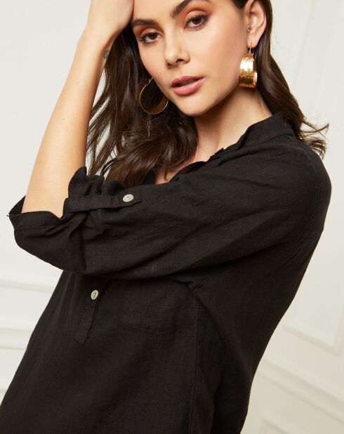 Schwarze Bluse Bjorg aus 100% Leinen