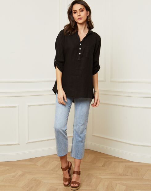 Schwarze Bluse Bjorg aus 100% Leinen