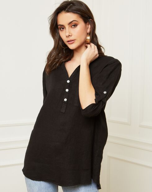 Schwarze Bluse Bjorg aus 100% Leinen