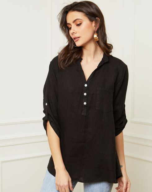 Schwarze Bluse Bjorg aus 100% Leinen