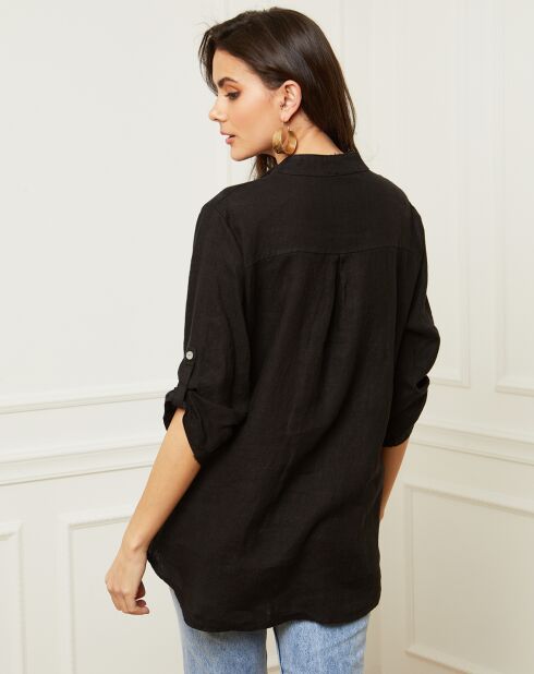 Schwarze Bluse Bjorg aus 100% Leinen