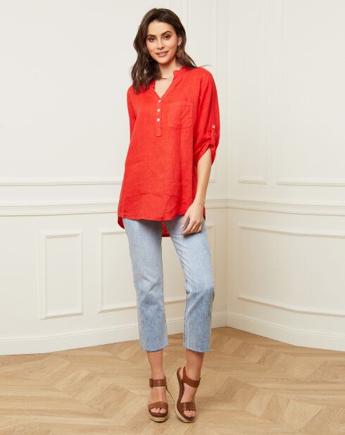 Rote Bluse Bjorg aus 100% Leinen