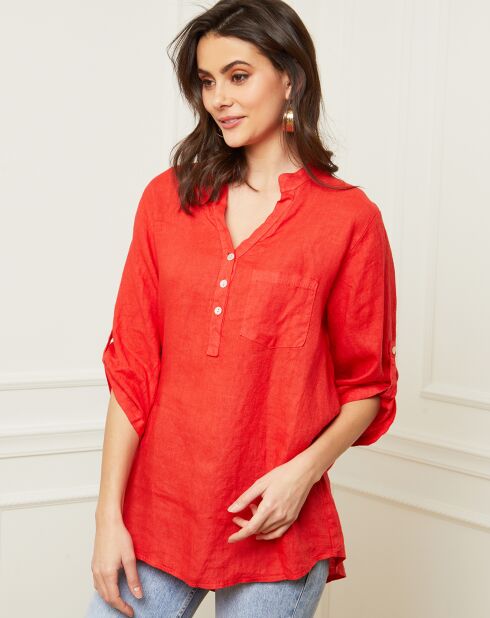 Rote Bluse Bjorg aus 100% Leinen