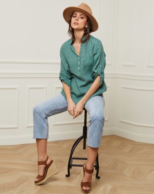 Bjorg grüne Bluse aus 100% Leinen