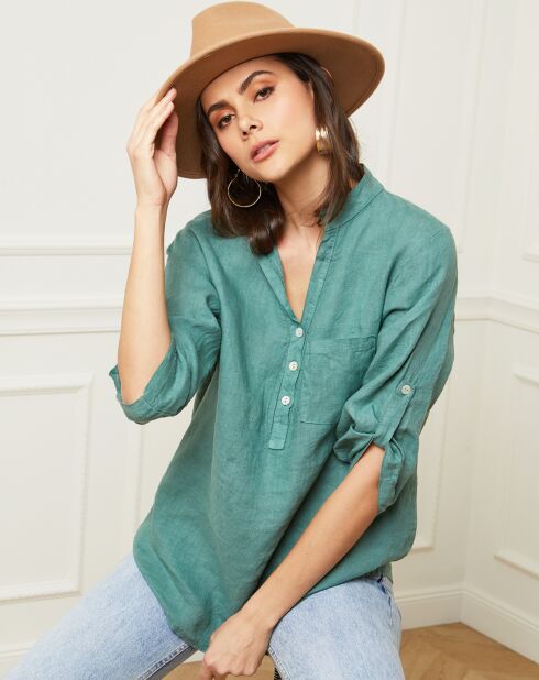 Bjorg grüne Bluse aus 100% Leinen