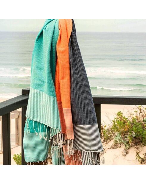 Fouta Nid d'Abeille Ibiza orange/blanc - 100x200 cm